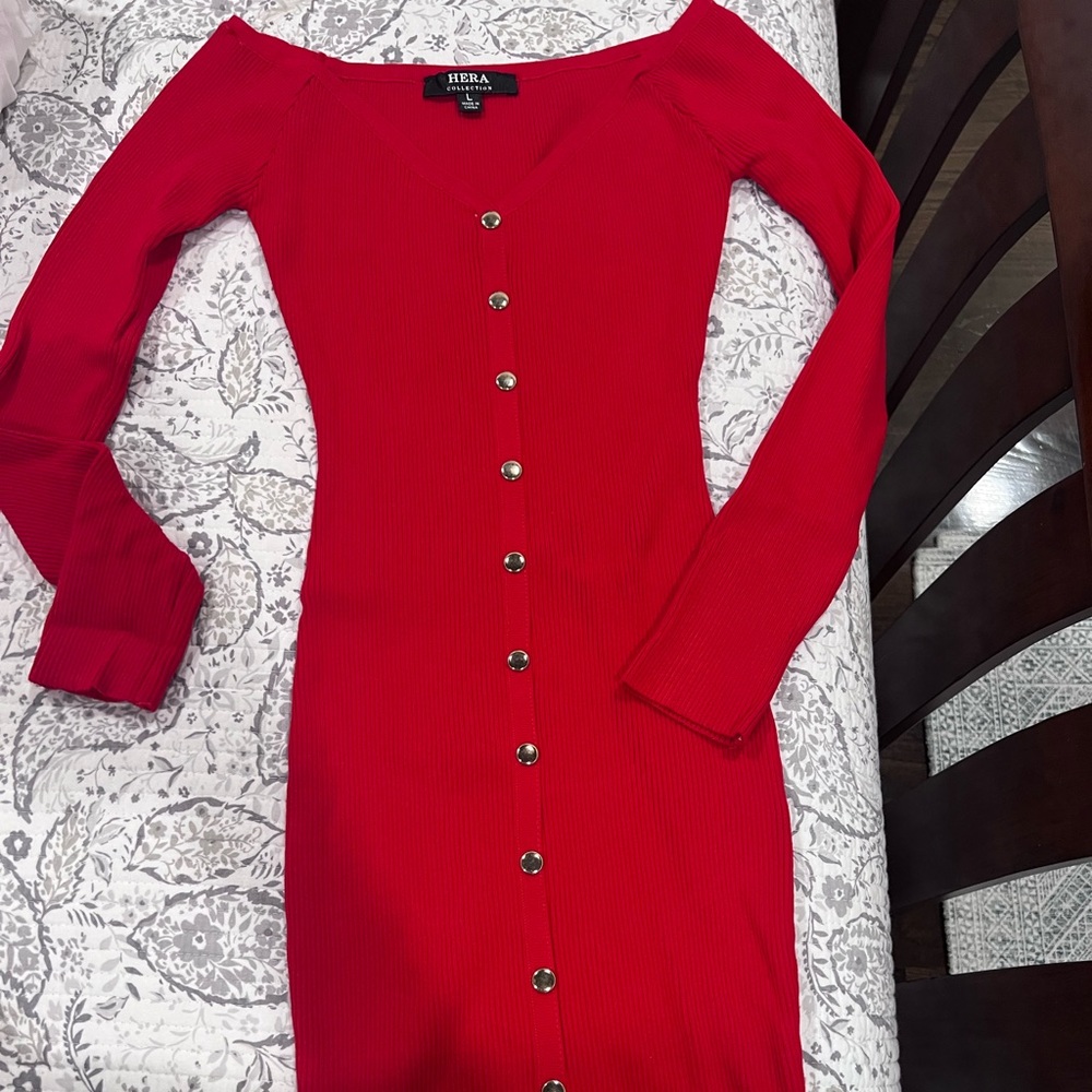 Hera Collection Red Long Sleeve Bodycon Dress